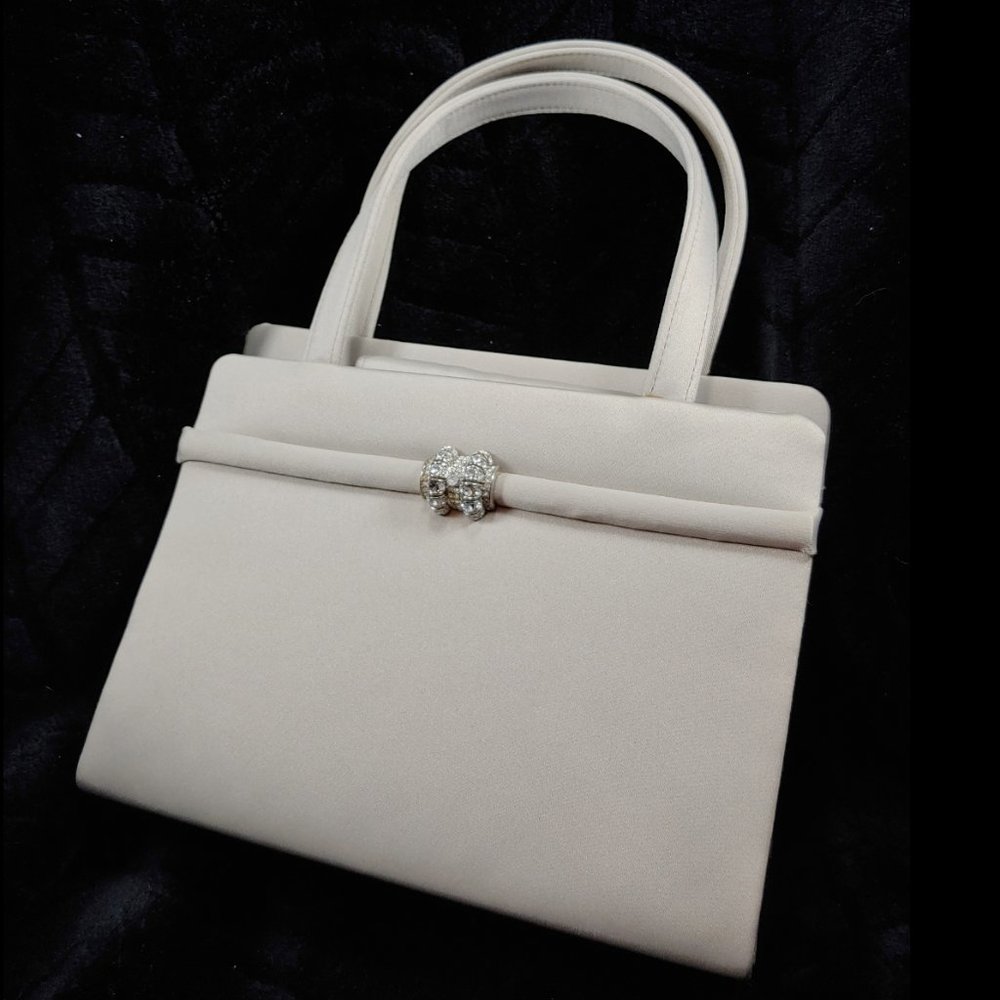 Ivory/Beige/Off White Satin Bag, sparkling accent